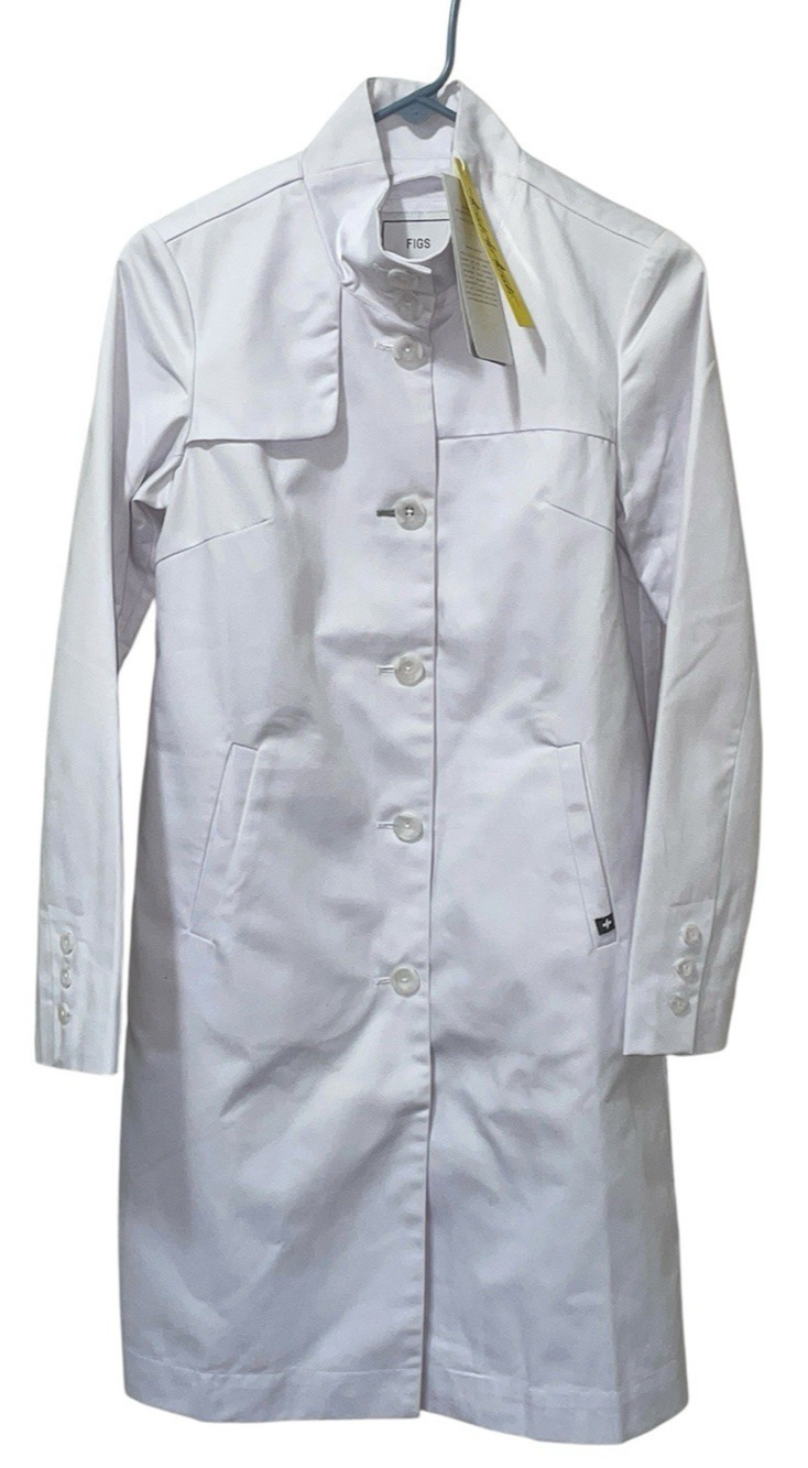 FIGS Montero Long Lab Coat White Size XS Medical Women Liquid Repellent Pockets